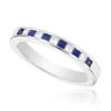 Channel Set Princess Cut Sapphire And Diamond Ring 14K White Gold 0.15ctd, 0.18cts