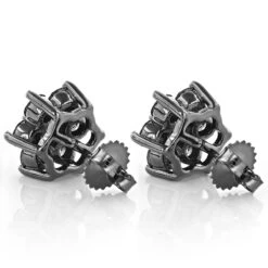 3 Carat Black Diamond Stud Earrings Clusters 14K Yellow Gold -Borcely Jewelry Sales 000321backbl backbl