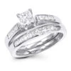 1 Carat Princess Diamond Engagement Ring Set With Band By Luxurman 14K White Gold