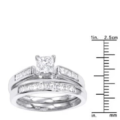 1 Carat Princess Diamond Engagement Ring Set With Band By Luxurman 14K White Gold -Borcely Jewelry Sales 1 carat princess diamond engagement ring set with band by luxurman 14k gold rulerwh