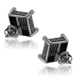 10K Black Plated Gold Black Diamond Earrings Studs 1.31ct -Borcely Jewelry Sales 10k gold black diamond earrings 113ct backbl