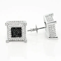 10K White Gold White Black Diamond Earrings 1.21ct