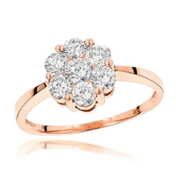 14K Yellow Gold 7 Stone 1 Carat Diamond Cluster Ring For Women By Luxurman -Borcely Jewelry Sales 14k 7 stone diamond cluster ring 110ct p 22510 ro