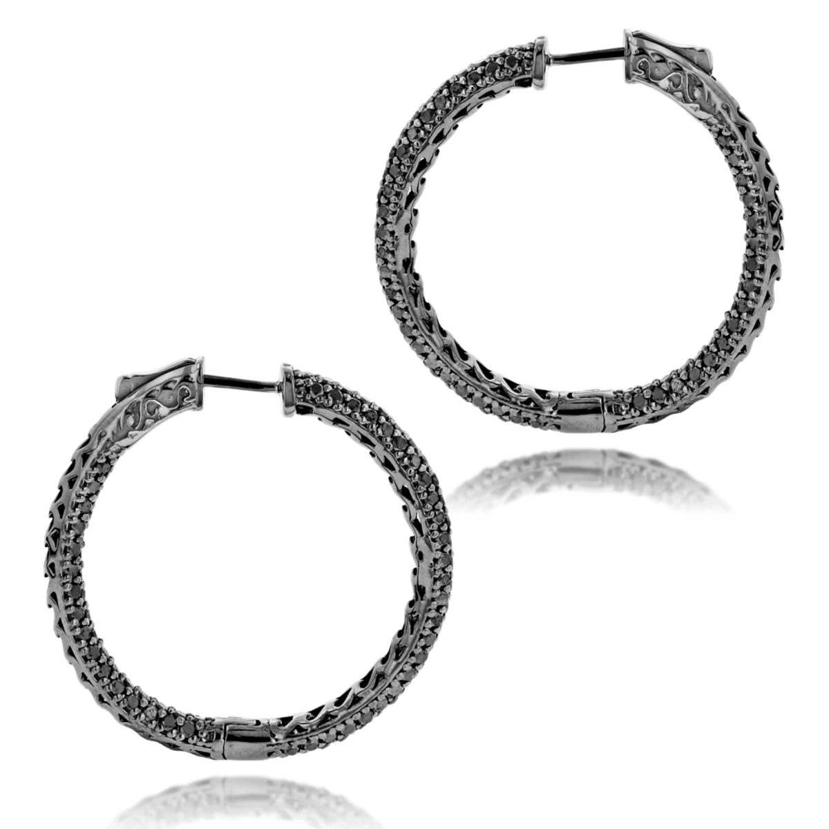 14K Black Plated Gold Black Diamond Hoop Earrings 5.91ct 5 14K Black Plated Gold Black Diamond Hoop Earrings 5.91ct - Image 5