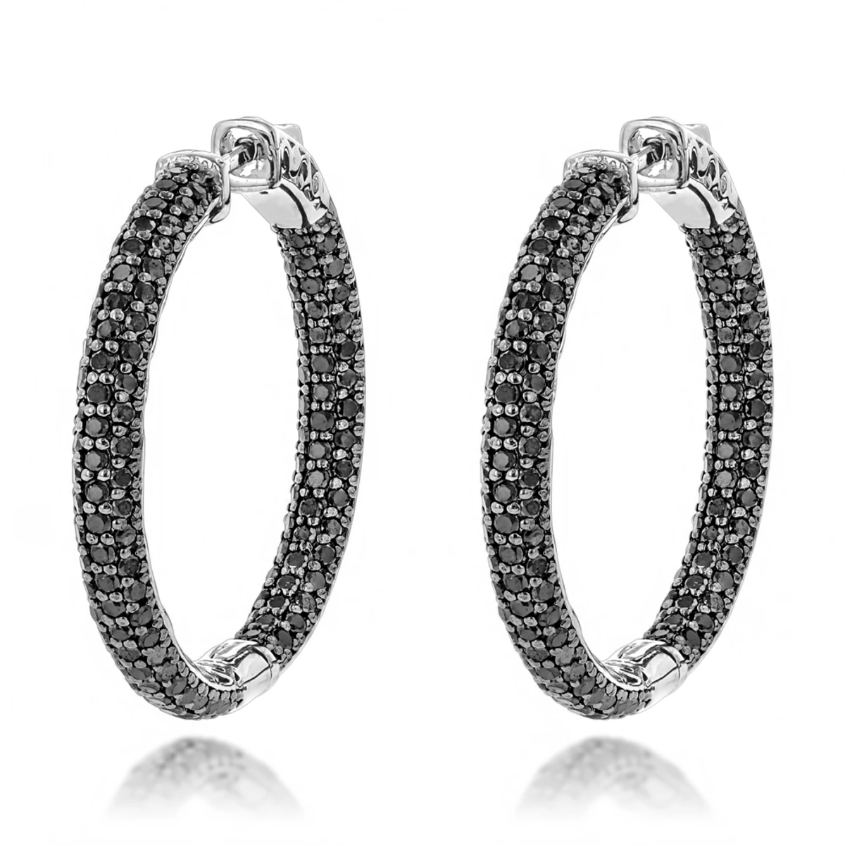 14K Black Plated Gold Black Diamond Hoop Earrings 5.91ct 2 14K Black Plated Gold Black Diamond Hoop Earrings 5.91ct - Image 2