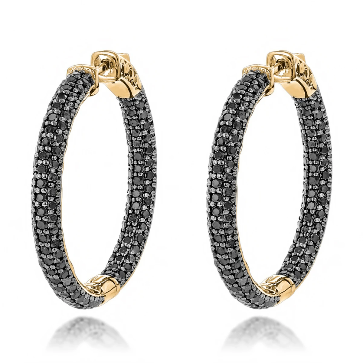 14K Black Plated Gold Black Diamond Hoop Earrings 5.91ct 3 14K Black Plated Gold Black Diamond Hoop Earrings 5.91ct - Image 3
