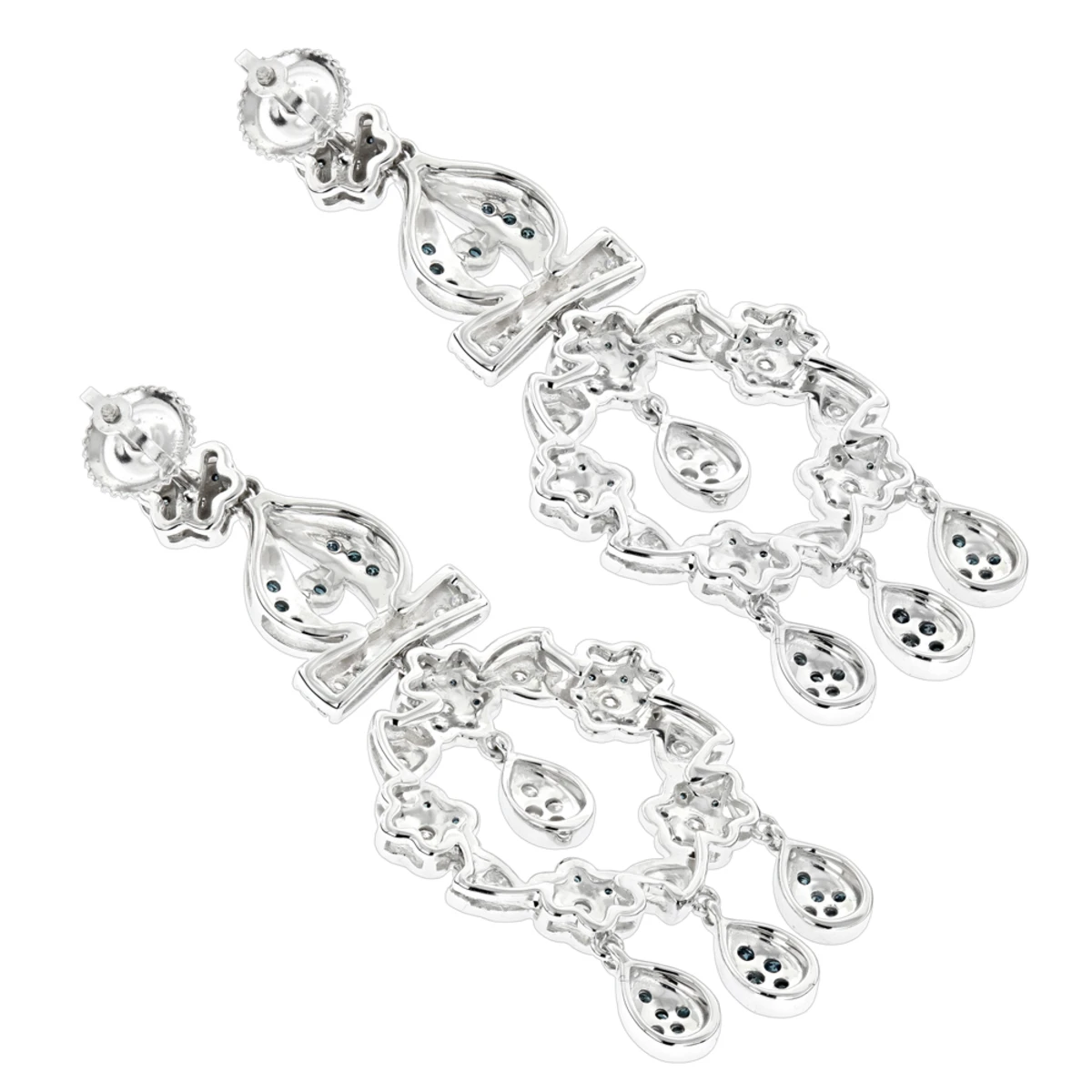 14K White Gold Blue Diamond Flower Chandelier Earrings 1.61ct 4 14K White Gold Blue Diamond Flower Chandelier Earrings 1.61ct - Image 4
