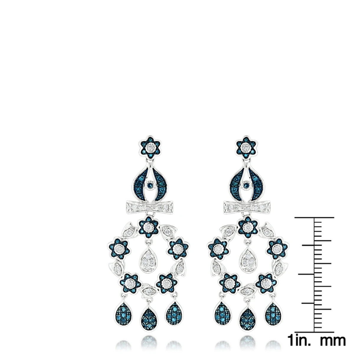14K White Gold Blue Diamond Flower Chandelier Earrings 1.61ct 5 14K White Gold Blue Diamond Flower Chandelier Earrings 1.61ct - Image 5