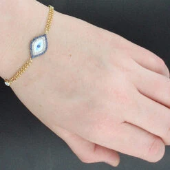 14K Rose Gold Blue Sapphire And Diamond Evil Eye Bracelet .13ct -Borcely Jewelry Sales 14k blue sapphire and diamond evil eye bracelet 13ct p 35840bod