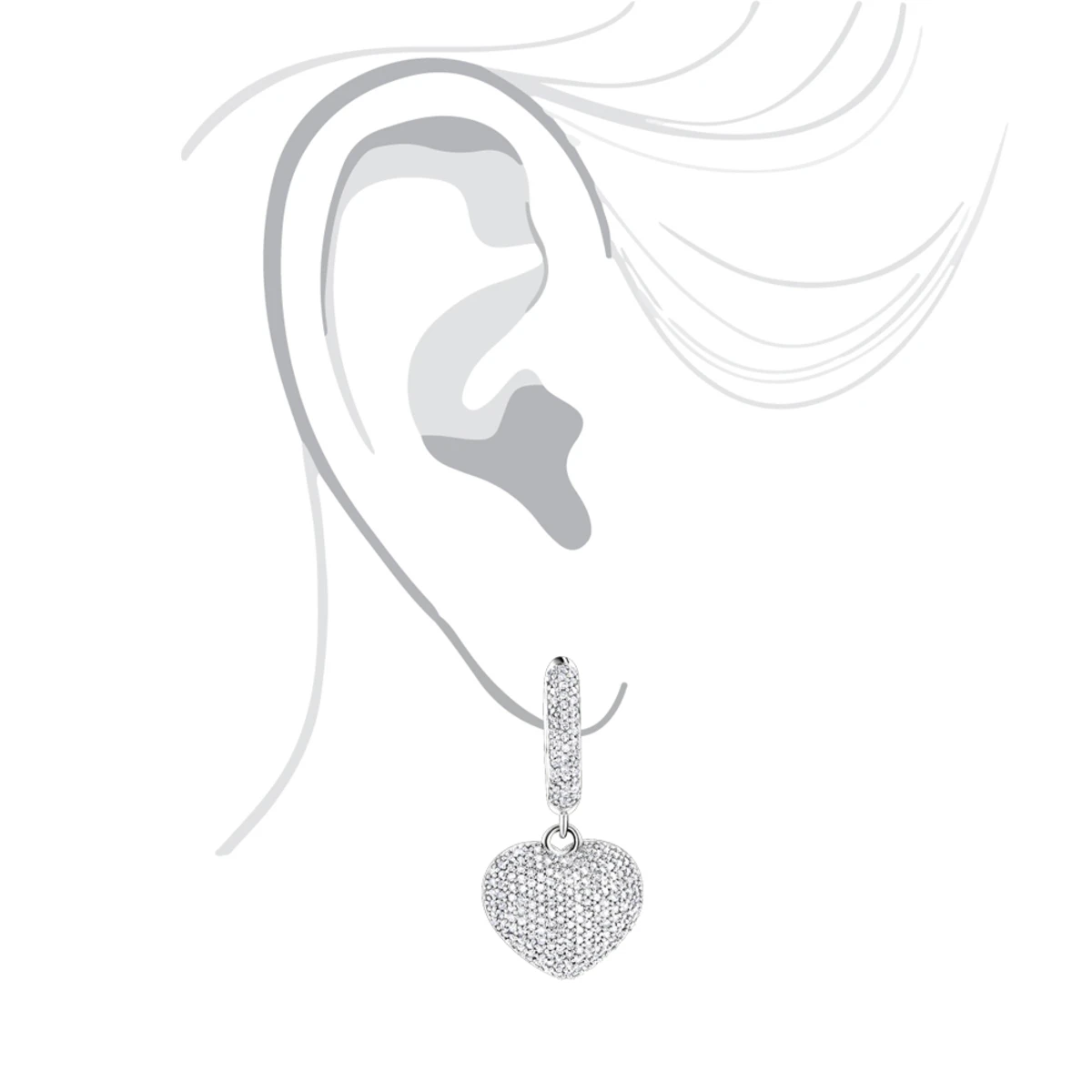 14K White Gold Dangle Diamond Heart Earrings 1 Ct 5 14K White Gold Dangle Diamond Heart Earrings 1 Ct - Image 5