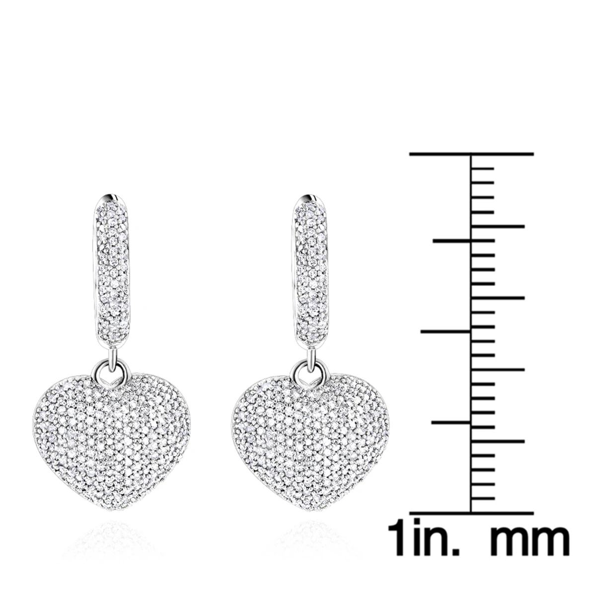 14K White Gold Dangle Diamond Heart Earrings 1 Ct 6 14K White Gold Dangle Diamond Heart Earrings 1 Ct - Image 6