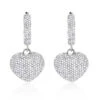 14K White Gold Dangle Diamond Heart Earrings 1 Ct