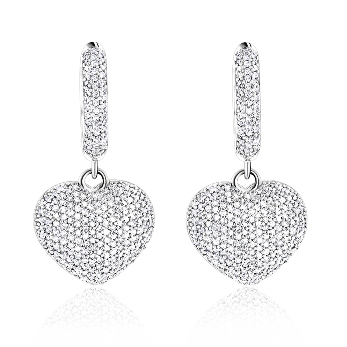 14K White Gold Dangle Diamond Heart Earrings 1 Ct 1 14K White Gold Dangle Diamond Heart Earrings 1 Ct