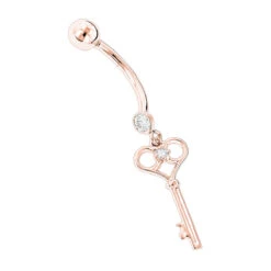 14K White Gold Dangling Key Diamond Belly Button Ring .14ct -Borcely Jewelry Sales 14k dangling key diamond belly button ring 14ct p 35765 ro