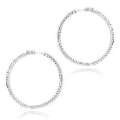 14K White Gold Dazzling 2 Inch Diamond Hoop Earrings Inside Out 7ct -Borcely Jewelry Sales 14k dazzling diamond hoop earrings inside out 690ct p 6420 backwh