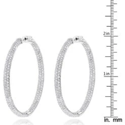 14K White Gold Dazzling 2 Inch Diamond Hoop Earrings Inside Out 7ct -Borcely Jewelry Sales 14k dazzling diamond hoop earrings inside out 690ct p 6420 rulerwh