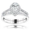 14K White Gold Designer Diamond Engagement Ring Set 1.18ct