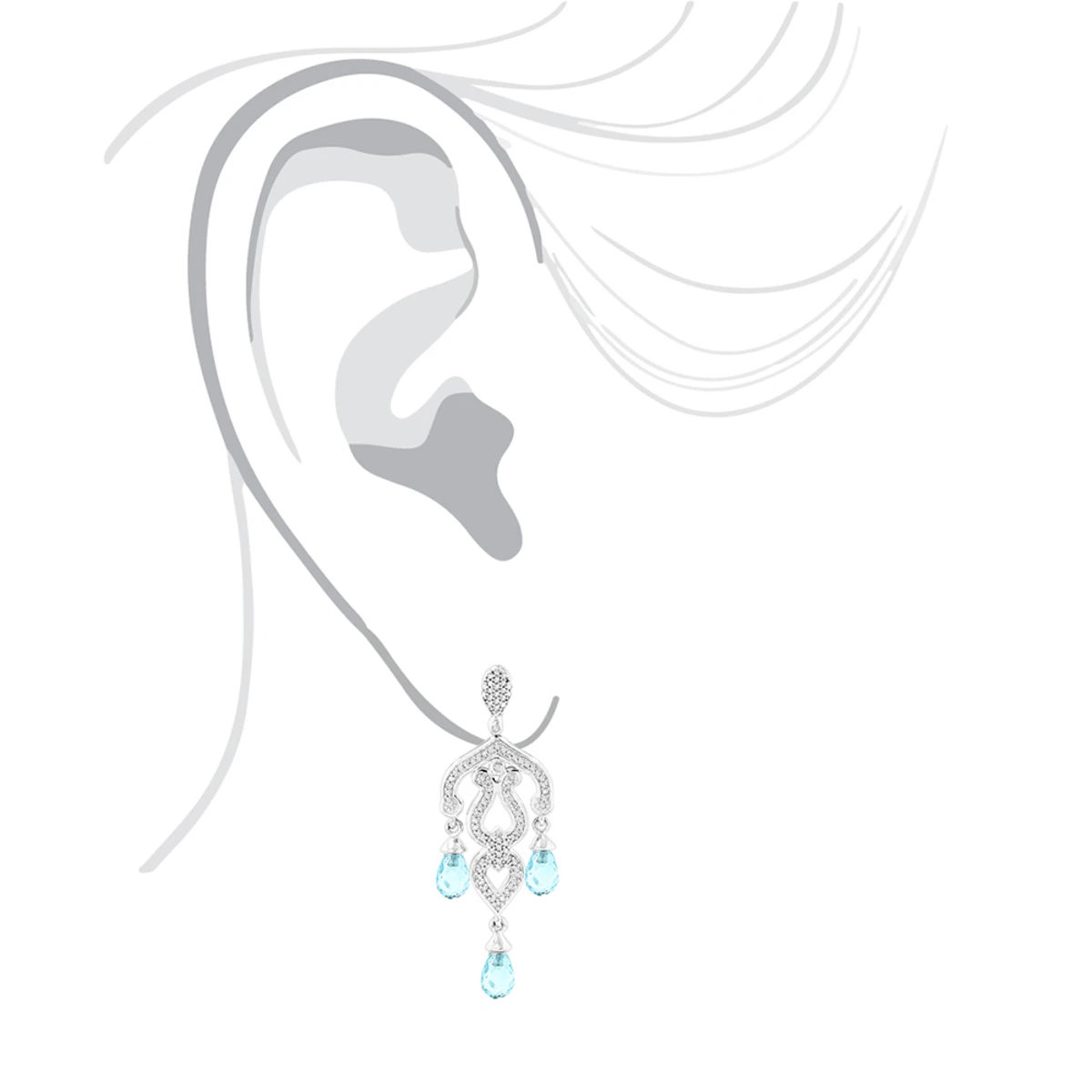 14K White Gold Diamond Chandelier Earrings Blue Topaz 0.37ct 5 14K White Gold Diamond Chandelier Earrings Blue Topaz 0.37ct - Image 5