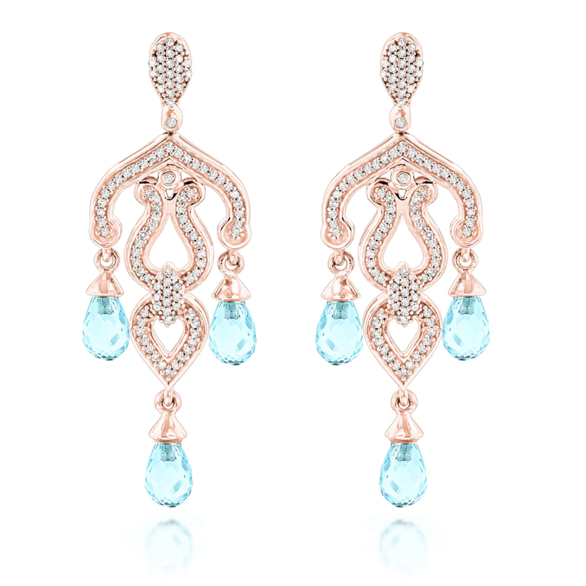 14K White Gold Diamond Chandelier Earrings Blue Topaz 0.37ct 3 14K White Gold Diamond Chandelier Earrings Blue Topaz 0.37ct - Image 3