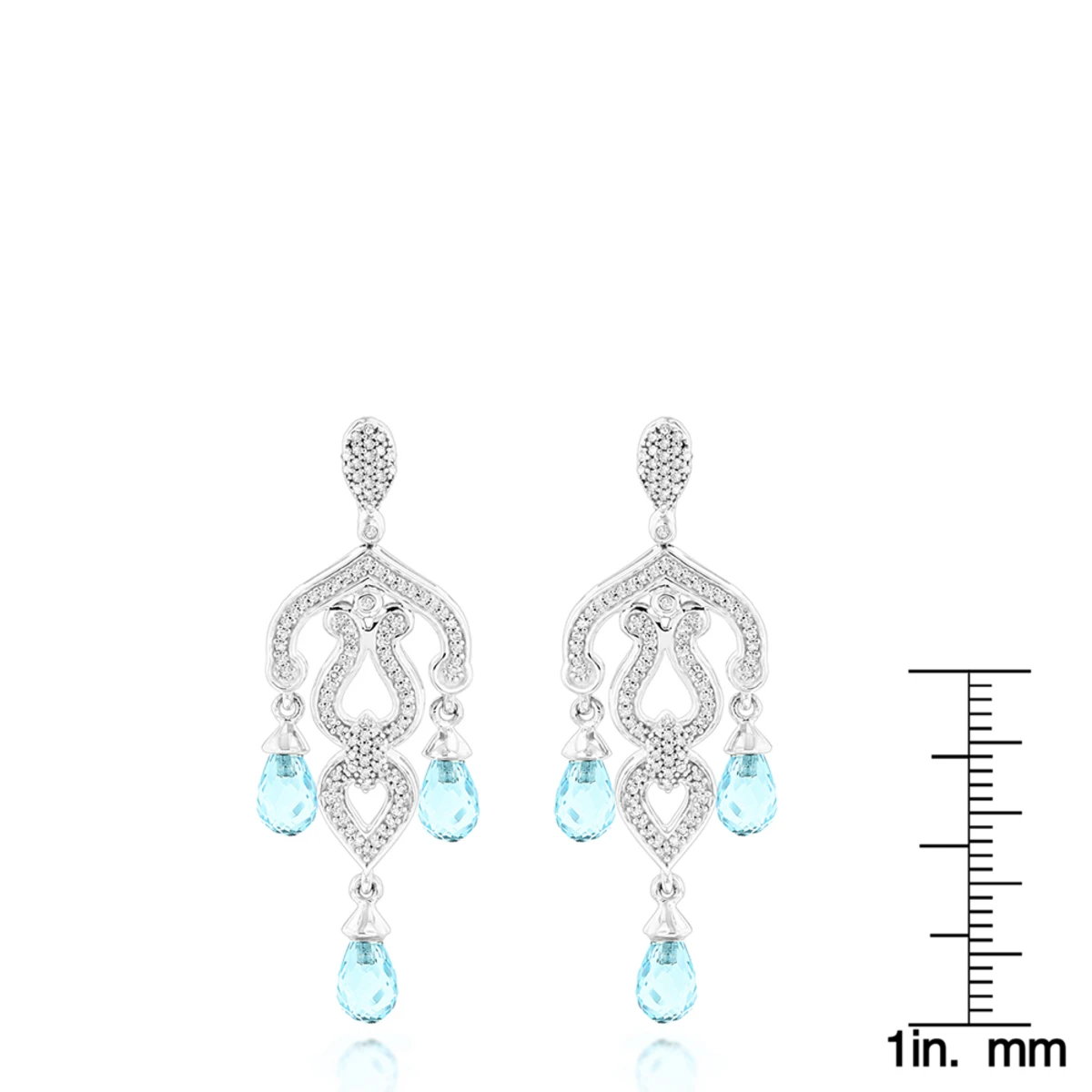 14K White Gold Diamond Chandelier Earrings Blue Topaz 0.37ct 6 14K White Gold Diamond Chandelier Earrings Blue Topaz 0.37ct - Image 6