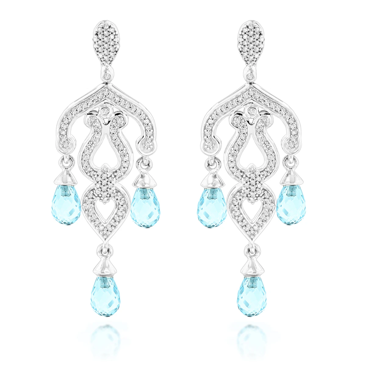 14K White Gold Diamond Chandelier Earrings Blue Topaz 0.37ct 1 14K White Gold Diamond Chandelier Earrings Blue Topaz 0.37ct