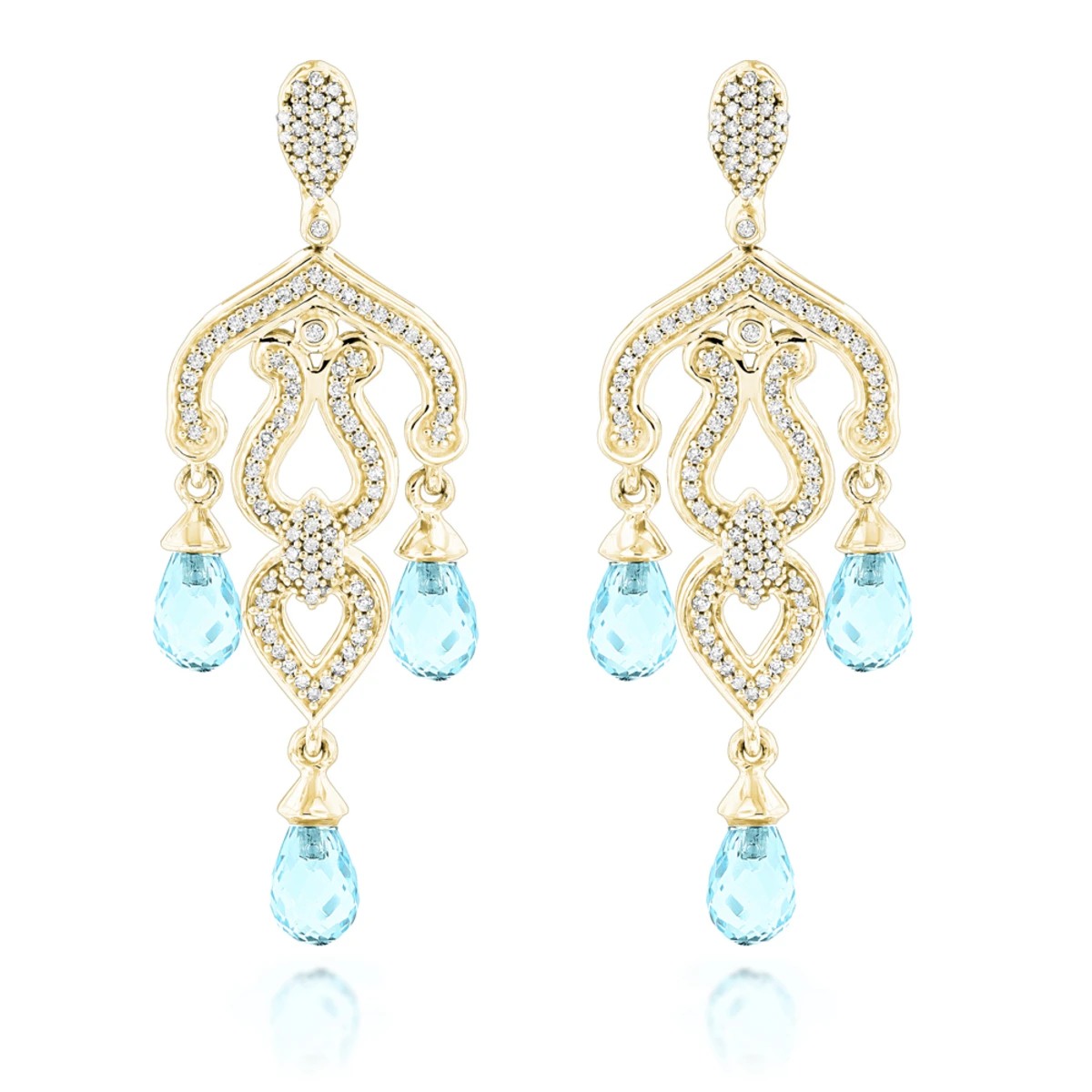 14K White Gold Diamond Chandelier Earrings Blue Topaz 0.37ct 2 14K White Gold Diamond Chandelier Earrings Blue Topaz 0.37ct - Image 2