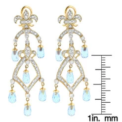 14K Yellow Gold Diamond Chandelier Earrings Blue Topaz 0.55ct -Borcely Jewelry Sales 14k diamond chandelier earrings blue topaz 055ct p 22335 rulerye