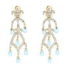 14K Yellow Gold Diamond Chandelier Earrings Blue Topaz 0.55ct