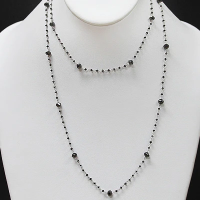 14K White Gold Faceted Black Diamond Bead Necklace Chain 25.25ct 7 14K White Gold Faceted Black Diamond Bead Necklace Chain 25.25ct - Image 7