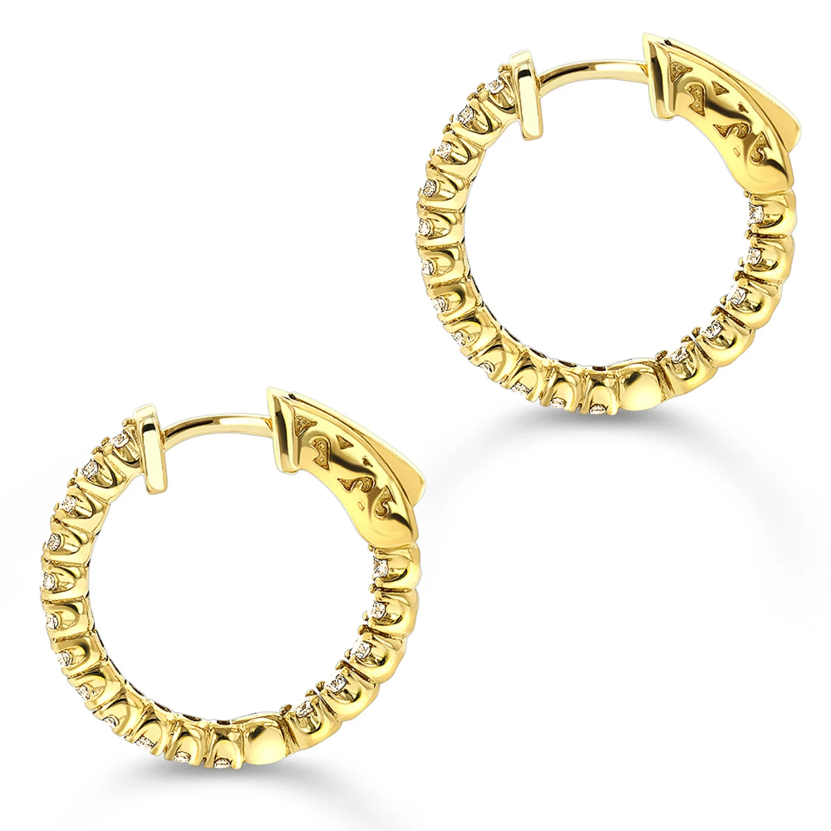 14K Yellow Gold 3/4in Inside Out Yellow Diamond Hoop Earrings 1 Carat By Luxurman 4 14K Yellow Gold 3/4in Inside Out Yellow Diamond Hoop Earrings 1 Carat By Luxurman - Image 4