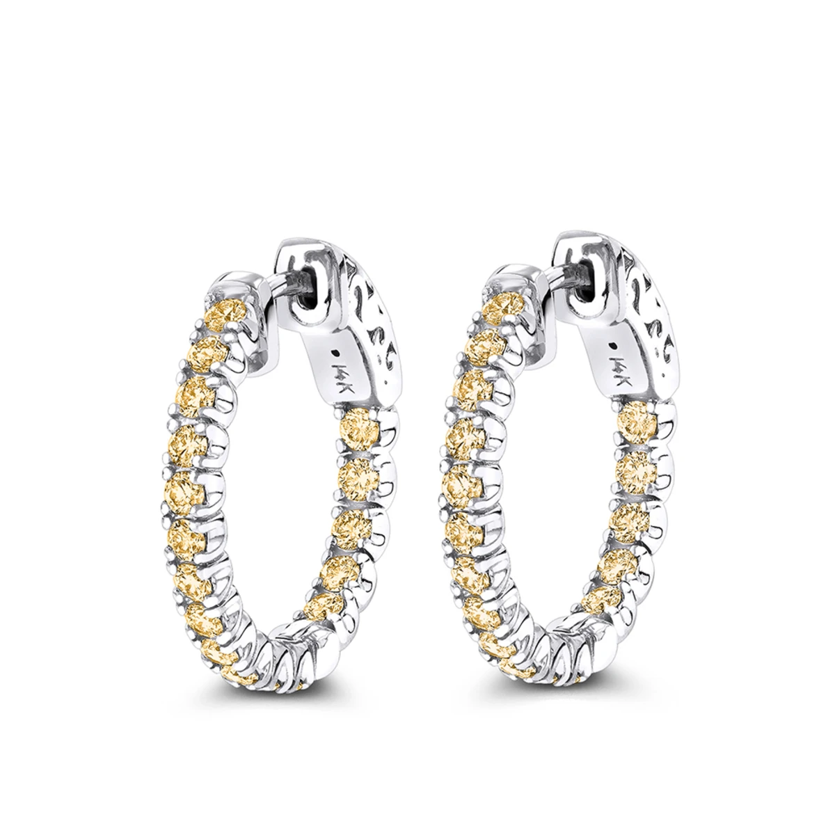 14K Yellow Gold 3/4in Inside Out Yellow Diamond Hoop Earrings 1 Carat By Luxurman 2 14K Yellow Gold 3/4in Inside Out Yellow Diamond Hoop Earrings 1 Carat By Luxurman - Image 2