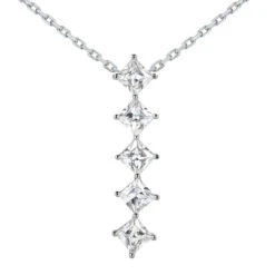 14K White Gold 5 Stone Princess Cut Diamond Journey Necklace 0.50ct