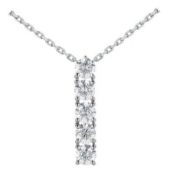 14K White Gold 5 Stone Shared Prong Set Diamond Journey Pendant 1ct