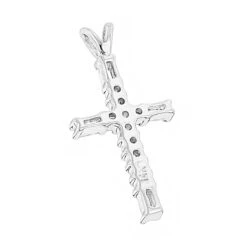 14K White Gold Baguette & Round Diamond Cross Necklace 0.35ct -Borcely Jewelry Sales 14k gold baguette round diamond cross necklace 035ct p 26537 backwh