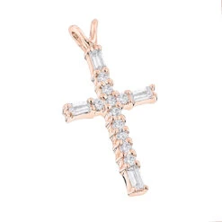 14K White Gold Baguette & Round Diamond Cross Necklace 0.35ct -Borcely Jewelry Sales 14k gold baguette round diamond cross necklace 035ct p 26537 ro