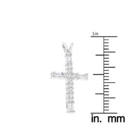 14K White Gold Baguette & Round Diamond Cross Necklace 0.35ct -Borcely Jewelry Sales 14k gold baguette round diamond cross necklace 035ct p 26537 rulerwh