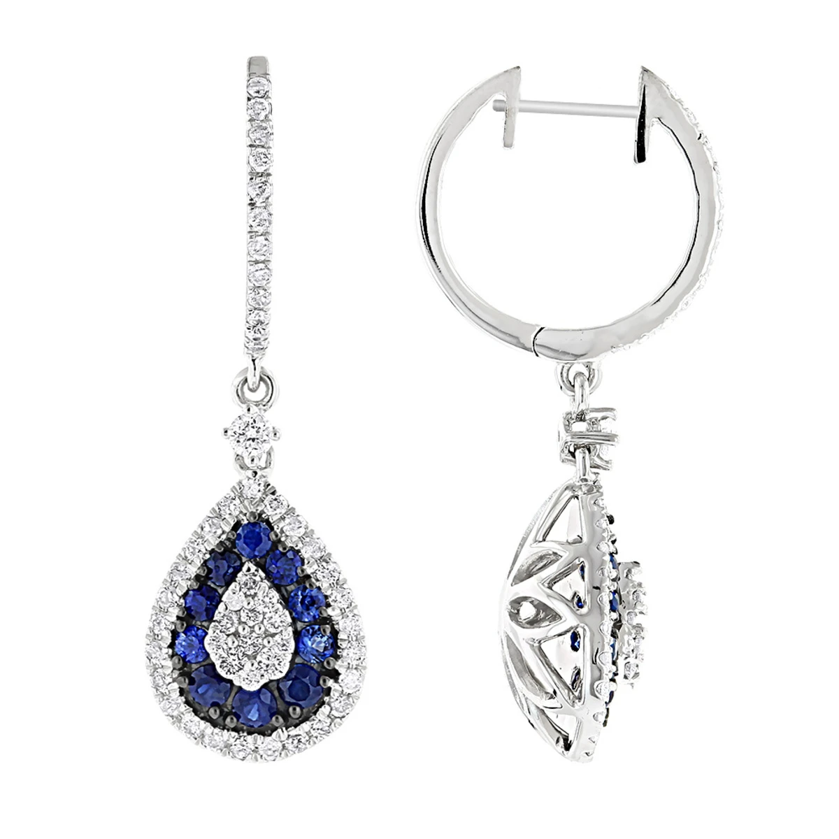 14K White Gold Blue Sapphire And White Diamond Drop Earrings For Women 2 Carats 1 14K White Gold Blue Sapphire And White Diamond Drop Earrings For Women 2 Carats