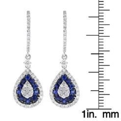 14K White Gold Blue Sapphire And White Diamond Drop Earrings For Women 2 Carats 11 14K White Gold Blue Sapphire And White Diamond Drop Earrings For Women 2 Carats -Borcely Jewelry Sales 14k gold blue sapphire and white diamond drop earrings for women 2 carats ruler