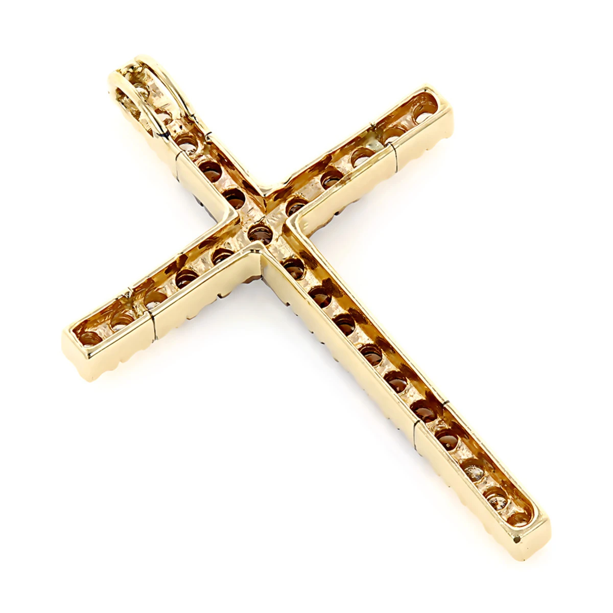14K Yellow Gold White And Brown Diamond Cross Pendant 0.86ct 4 14K Yellow Gold White And Brown Diamond Cross Pendant 0.86ct - Image 4