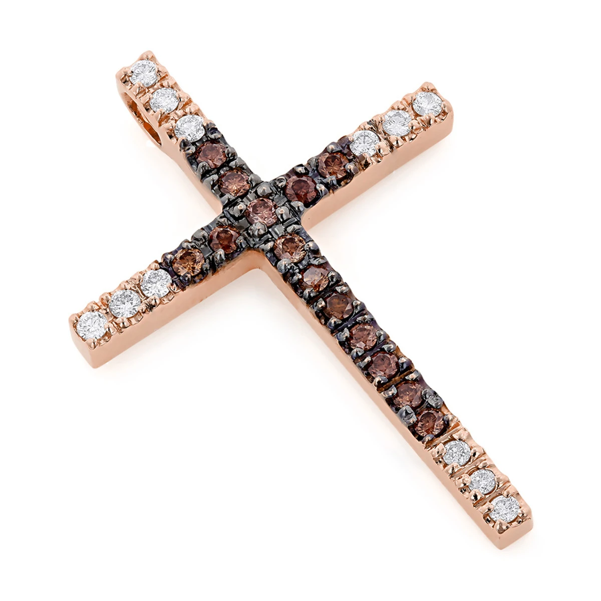 14K Yellow Gold White And Brown Diamond Cross Pendant 0.86ct 3 14K Yellow Gold White And Brown Diamond Cross Pendant 0.86ct - Image 3