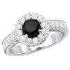 14K White Gold Designer Black Diamond Engagement Ring 1.39ct