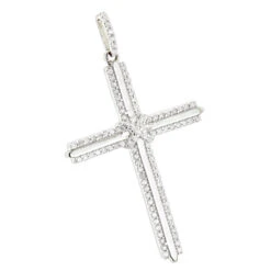 14K White Gold Designer Diamond Cross Pendant 0.42ct