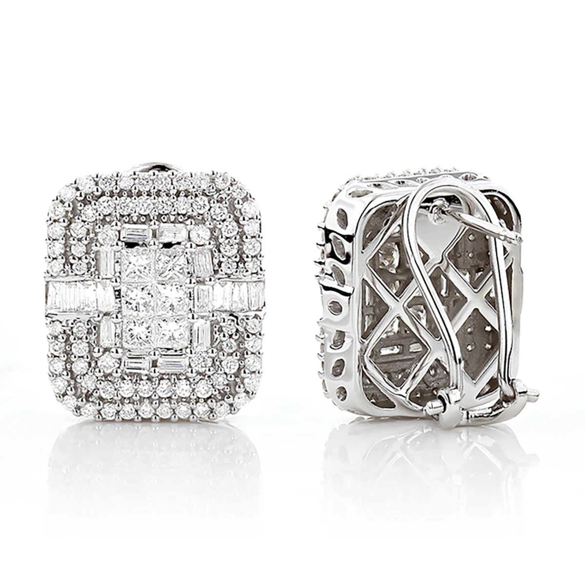 14K White Gold Designer Diamond Earrings Multi-Tier 2.48ct 1 14K White Gold Designer Diamond Earrings Multi-Tier 2.48ct