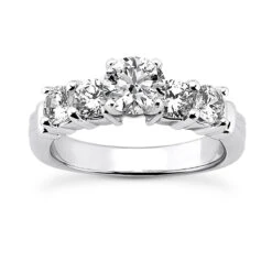 14K White Gold 5 Stone Round Diamond Engagement Ring 0.90ct