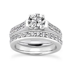 14K White Gold Designer Diamond Engagement Ring Set 1.07ct