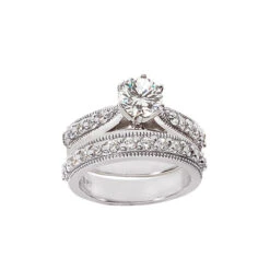 14K White Gold Designer Diamond Engagement Ring Set 1.13ct