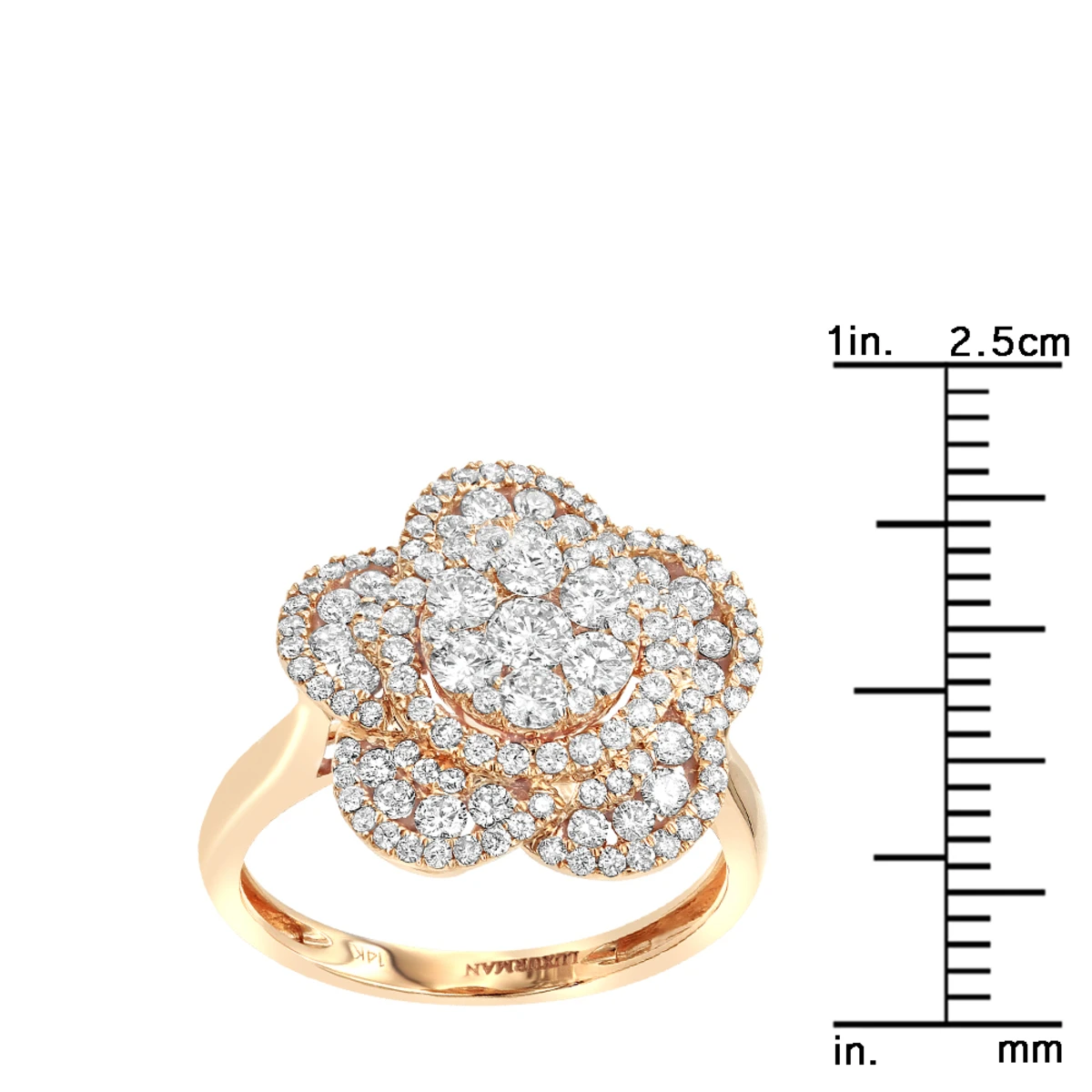 14K Rose Gold Designer Diamond Flower Ladies Cocktail Ring 1.5ct By Luxurman 5 14K Rose Gold Designer Diamond Flower Ladies Cocktail Ring 1.5ct By Luxurman - Image 5