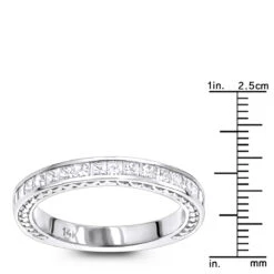 14K White Gold Designer Diamond Wedding Band For Women Princess Cut Diamonds 0.7ct -Borcely Jewelry Sales 14k gold designer diamond wedding band for women princess cut diamonds 07ct rulerwh