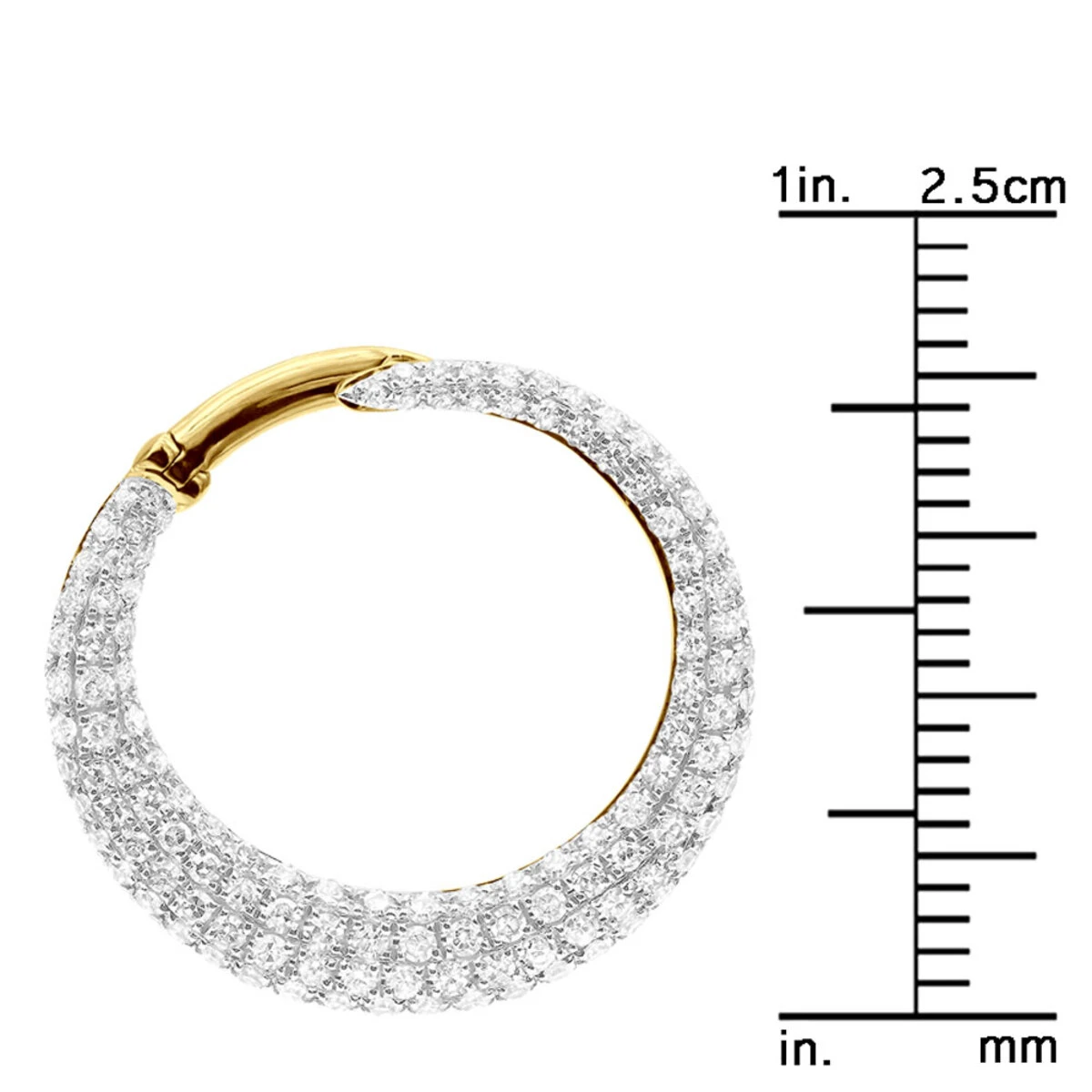 14K Yellow Gold Designer Pave Diamond Hoop Earrings For Women 1 Inch 1.7ct 5 14K Yellow Gold Designer Pave Diamond Hoop Earrings For Women 1 Inch 1.7ct - Image 5