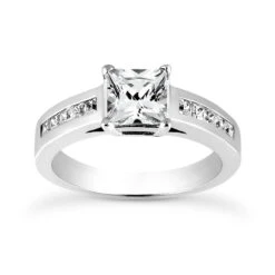 14K White Gold Princess Cut Diamond Designer Engagement Ring 0.80ct